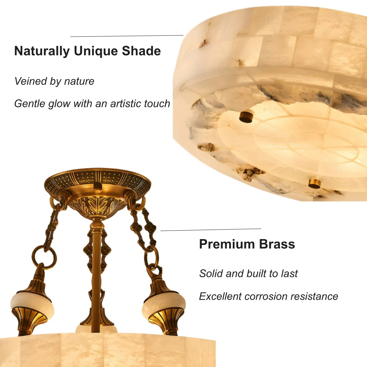 Vintage Circular Alabaster Gold Pendant Light Chandelier Image - 29