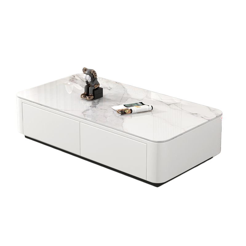 White Stone Rectangular Drawers Block Base Coffee Table Image - 14