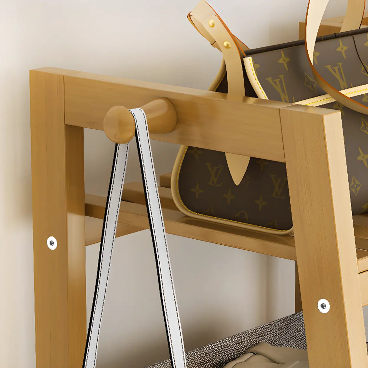 A-Frame Bamboo Natural Stand Coat Rack with Shelves Image - 10