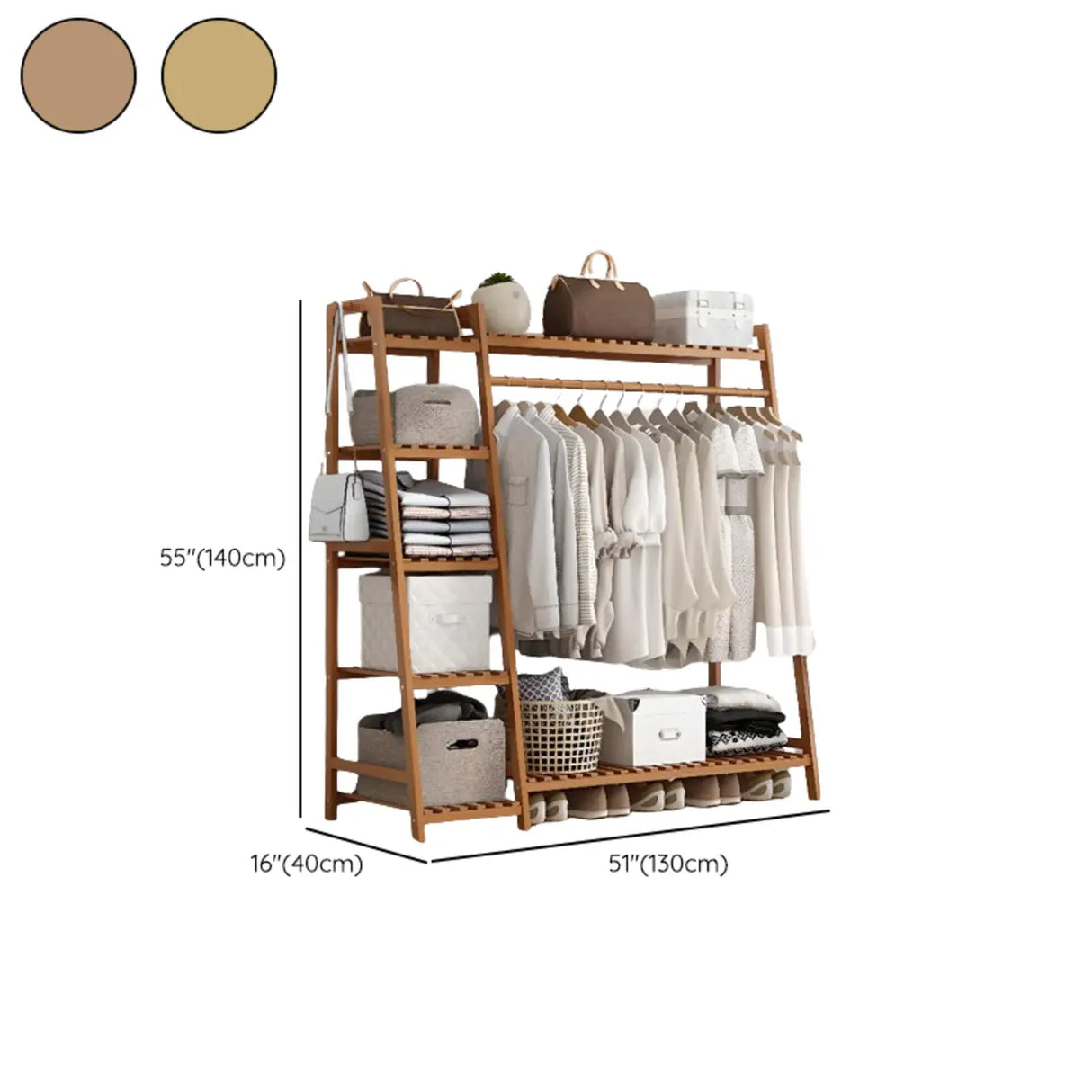 A-Frame Bamboo Natural Stand Coat Rack with Shelves Image - 24