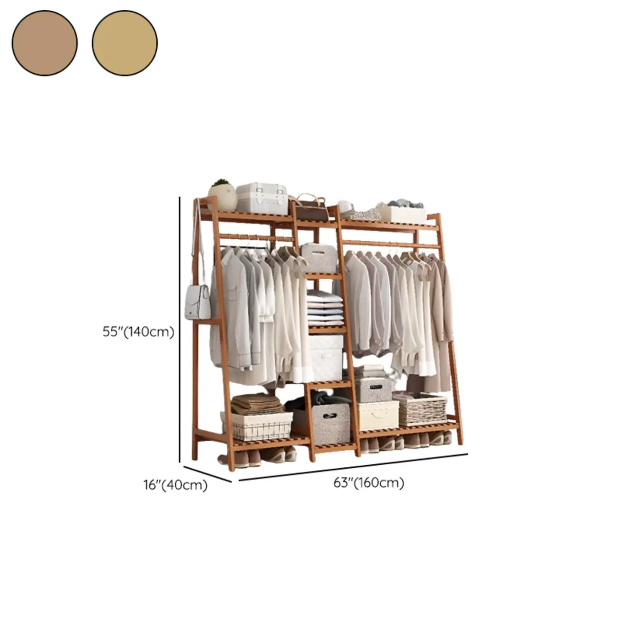 A-Frame Bamboo Natural Stand Coat Rack with Shelves Image - 25