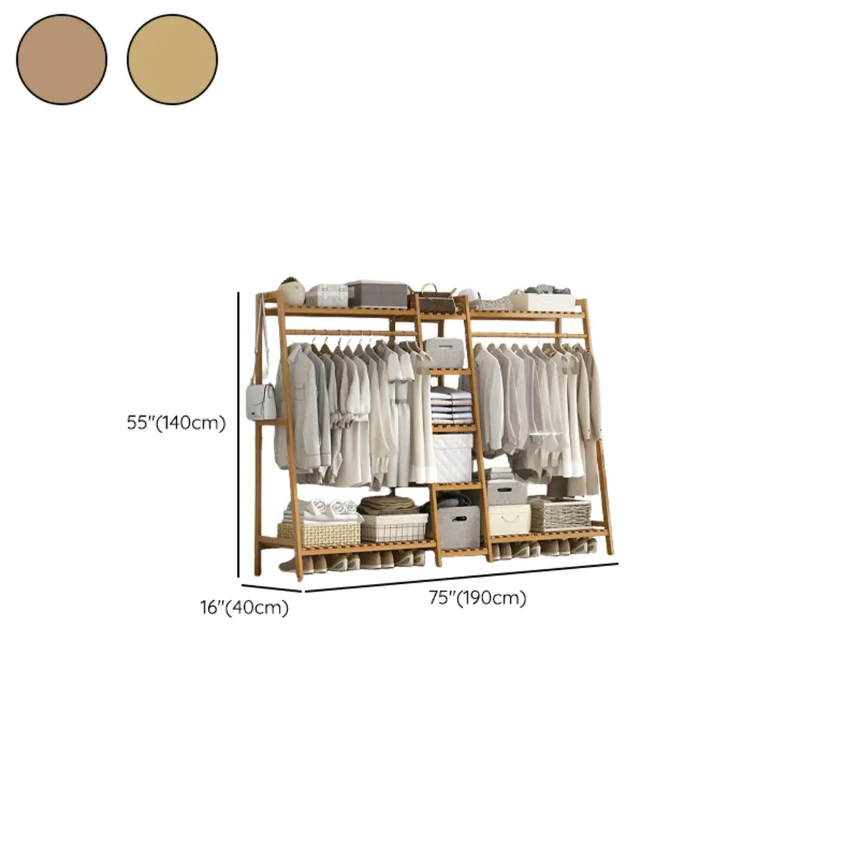 A-Frame Bamboo Natural Stand Coat Rack with Shelves Image - 26