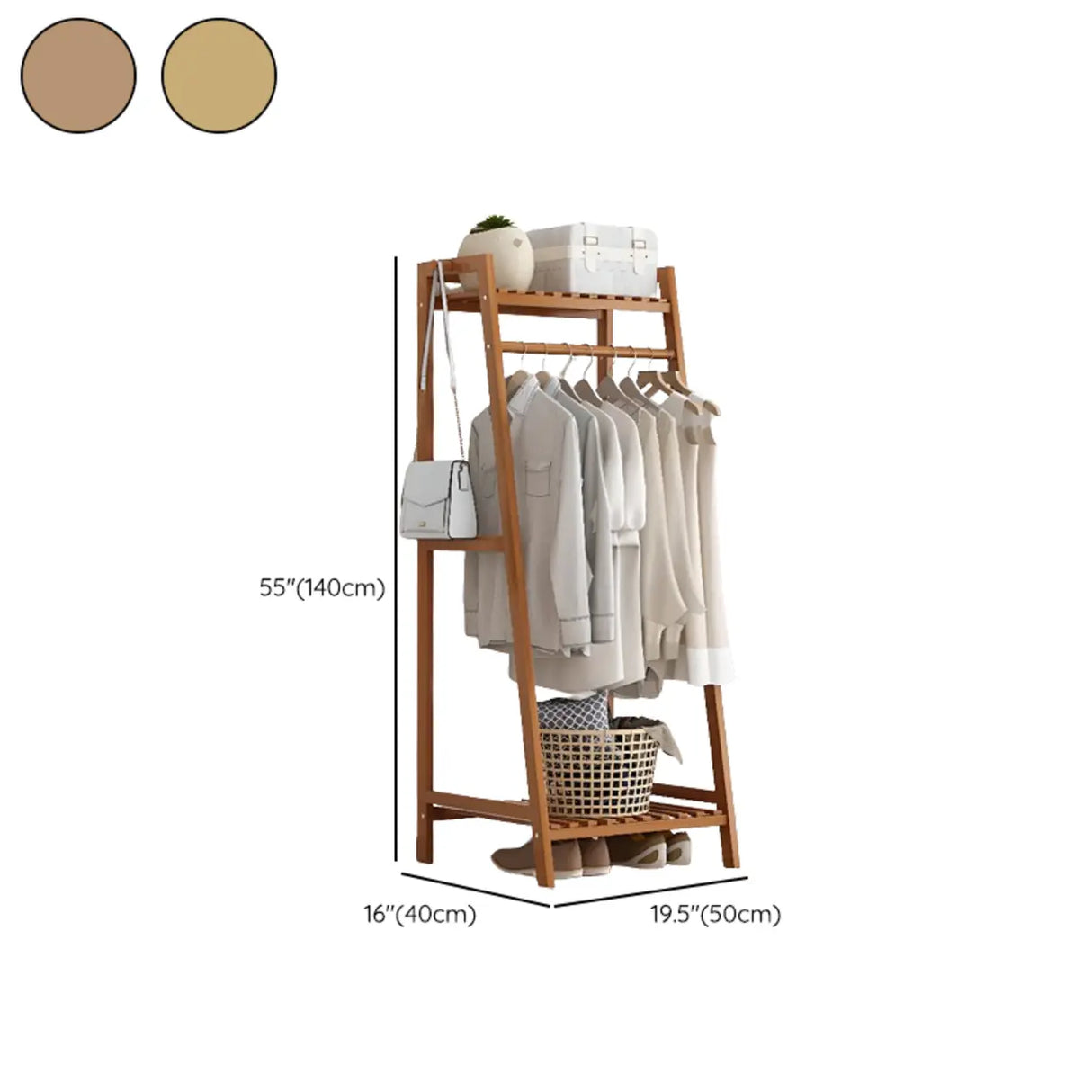 A-Frame Bamboo Natural Stand Coat Rack with Shelves Image - 27