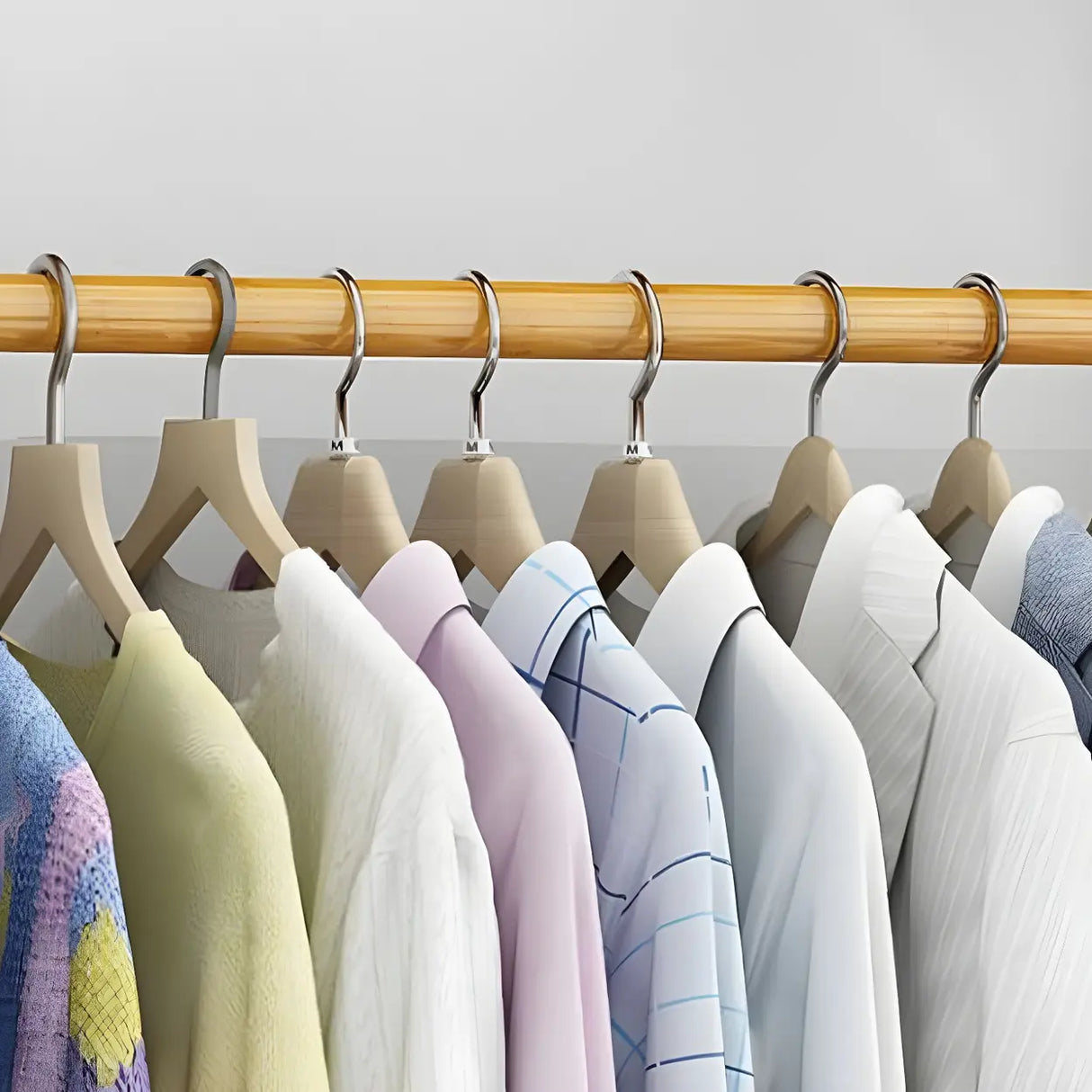 A-Frame Bamboo Tan High Garment Coat Rack with Shelf Image - 13