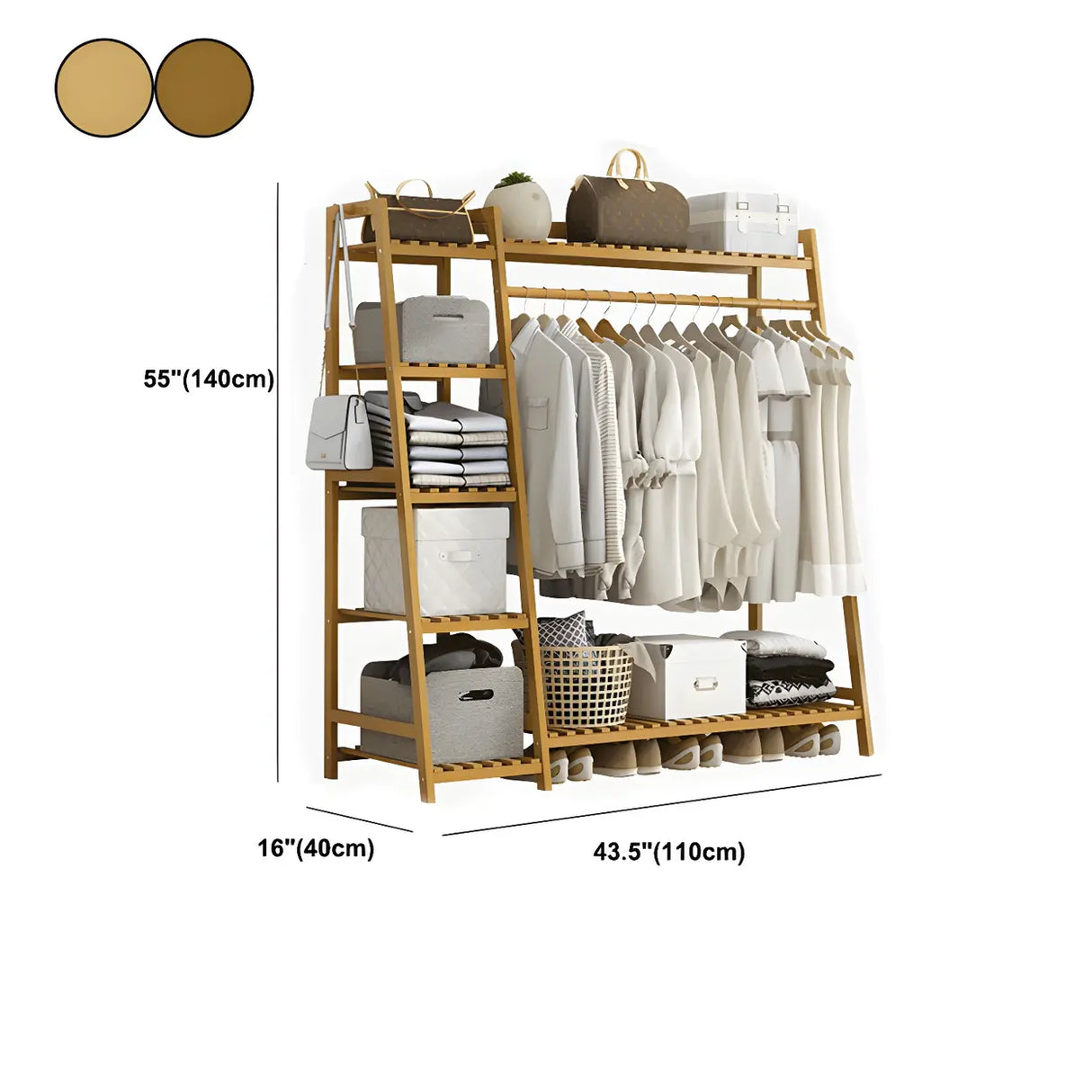 A-Frame Bamboo Tan High Garment Coat Rack with Shelf Image - 27