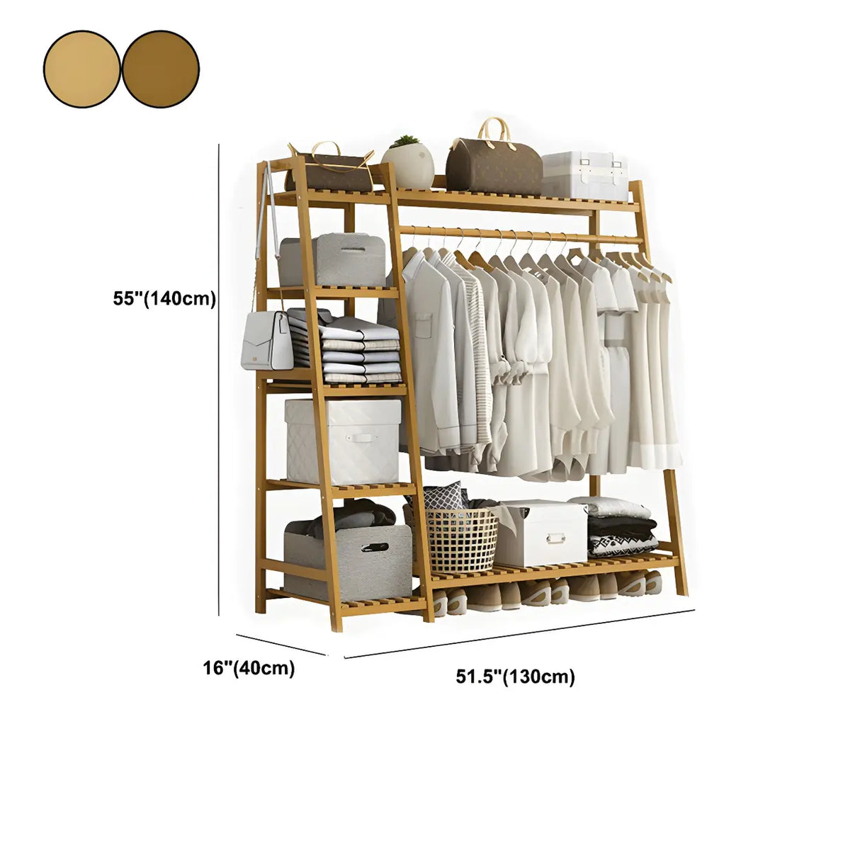 A-Frame Bamboo Tan High Garment Coat Rack with Shelf Image - 28