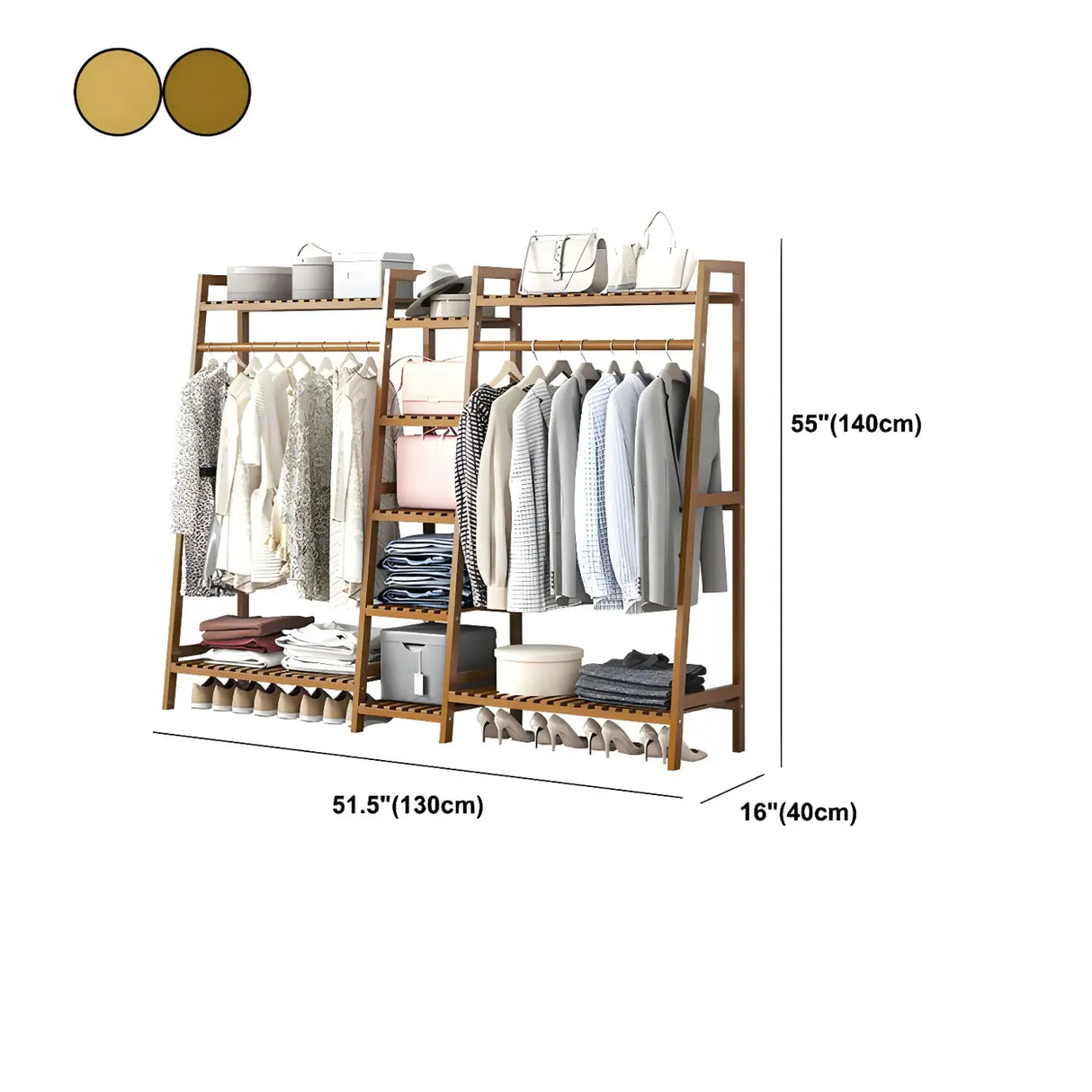 A-Frame Bamboo Tan High Garment Coat Rack with Shelf Image - 29