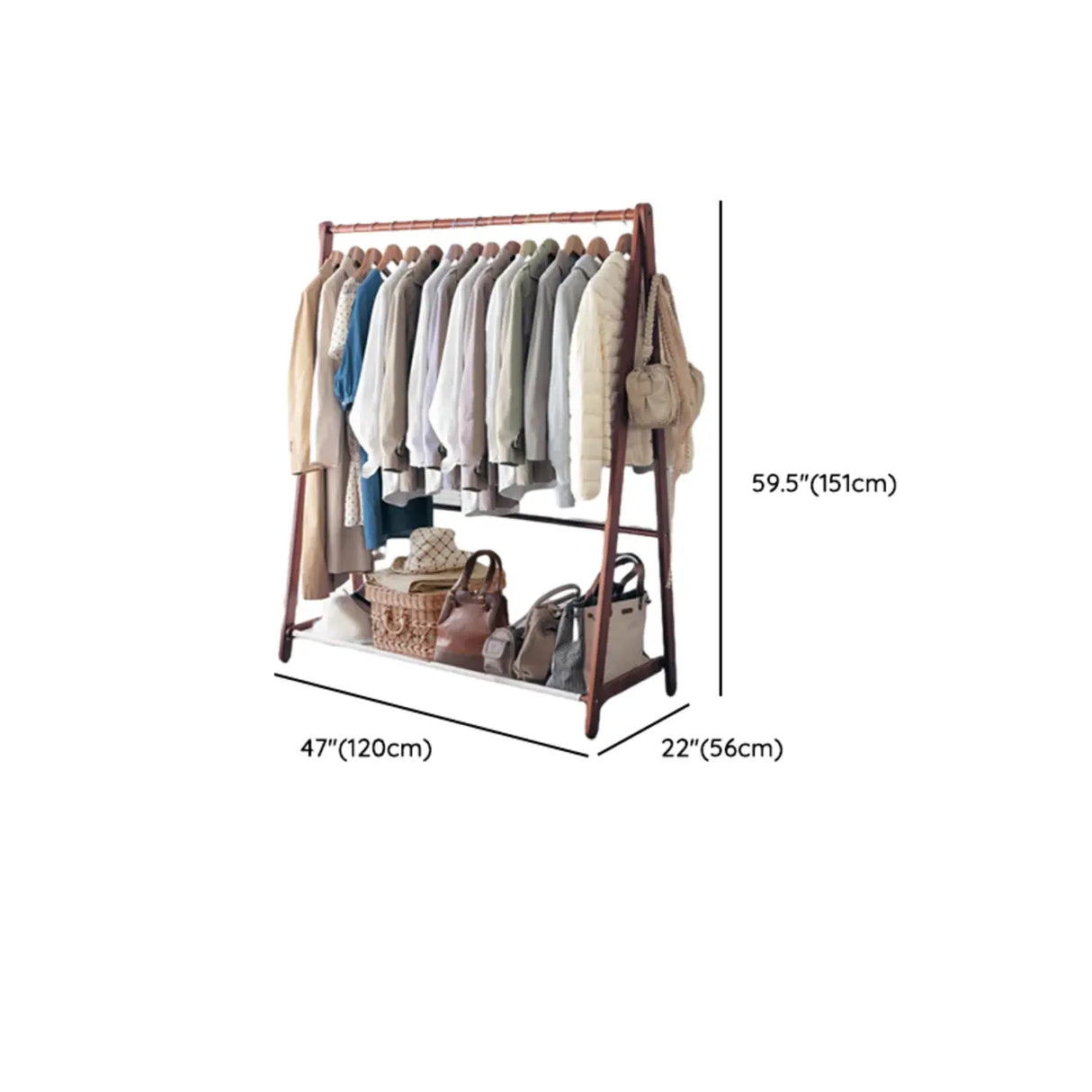 A-Frame Wood Brown Large Storage Coat Rack with Wheels Image - 12