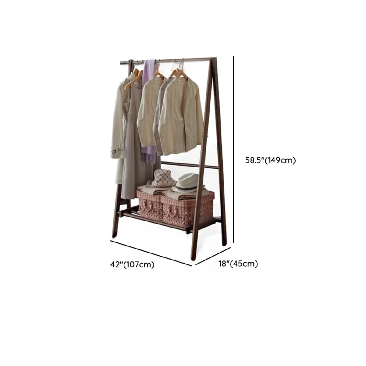 A-Frame Wood Brown Large Storage Coat Rack with Wheels
