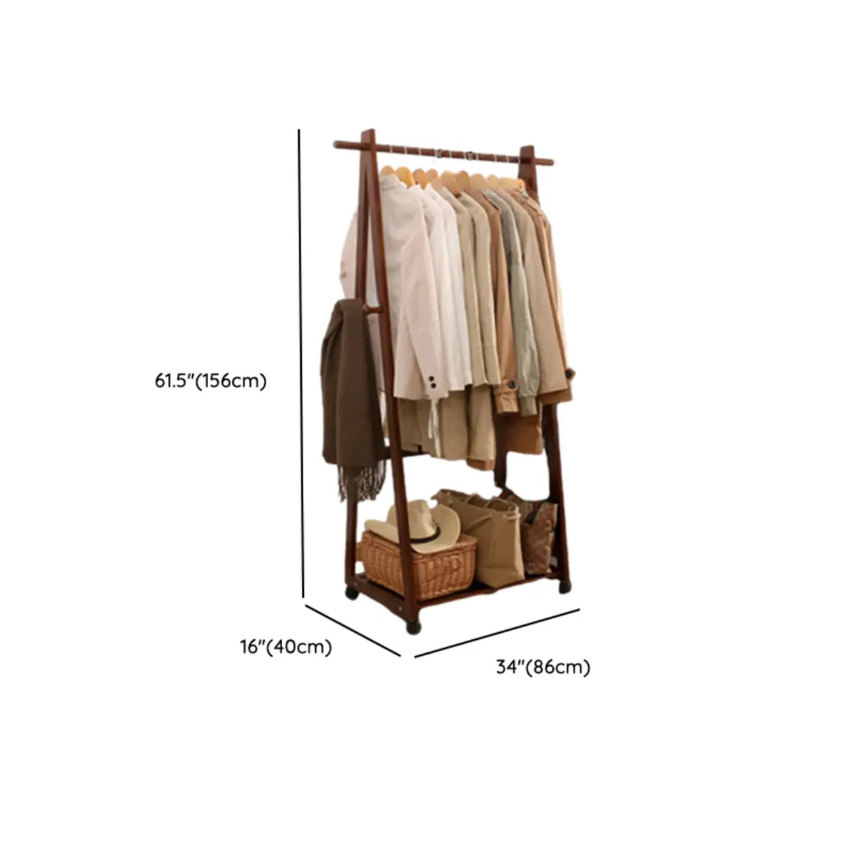 A-Frame Wood Brown Large Storage Coat Rack with Wheels Image - 13