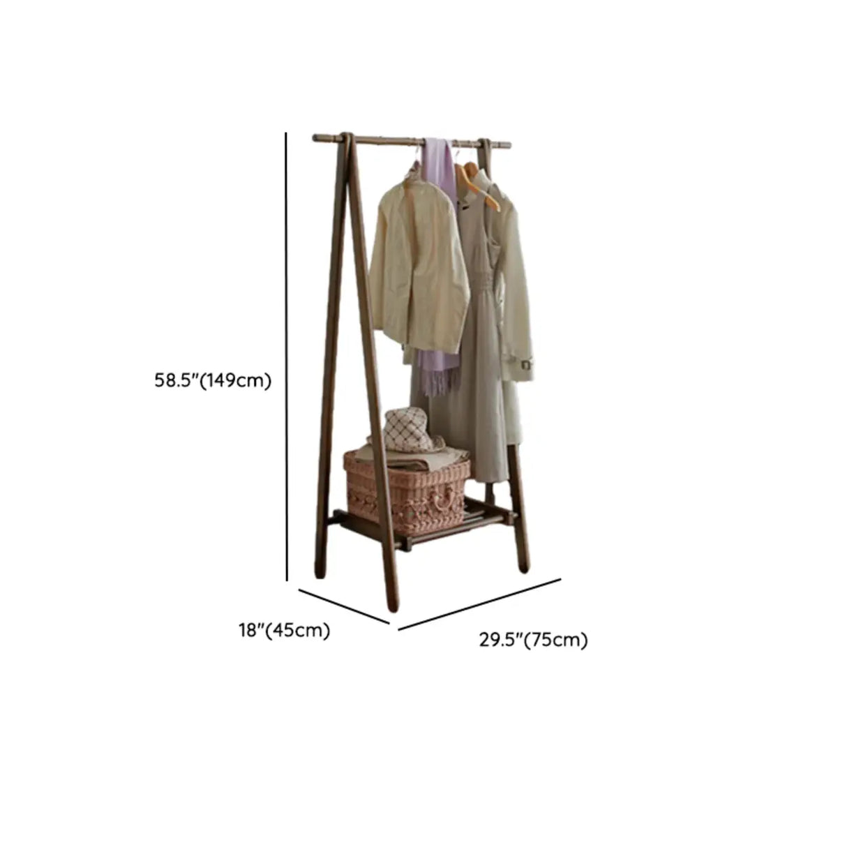 A-Frame Wood Brown Large Storage Coat Rack with Wheels Image - 14