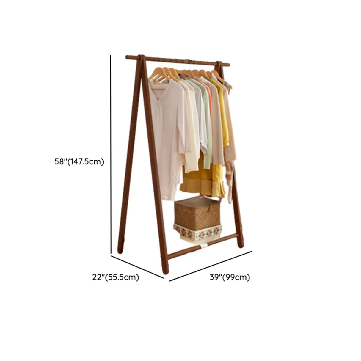 A-Frame Wood Brown Large Storage Coat Rack with Wheels Image - 15