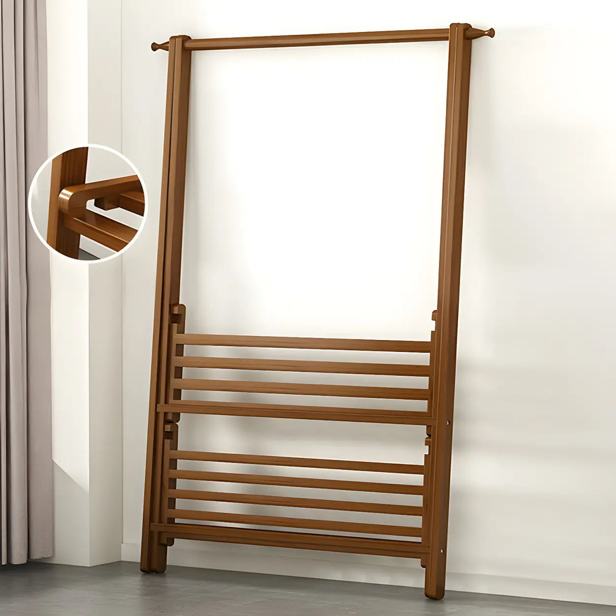 A-Frame Wooden Green Garment Rack with Hooks and Shelves Image - 14