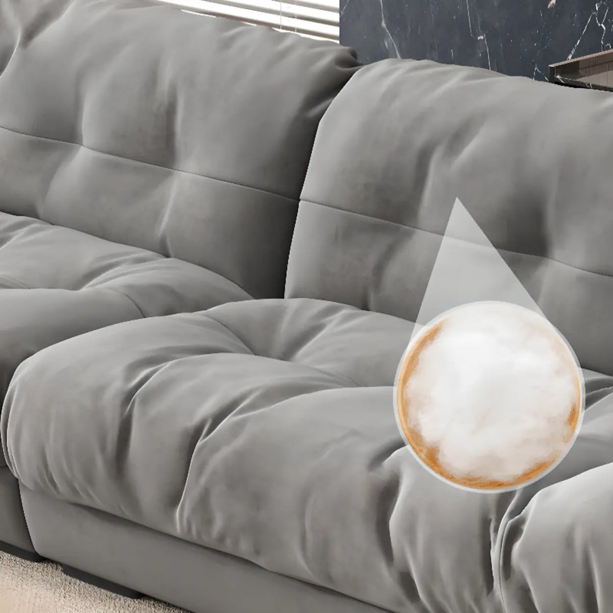 Abrasive Cloth Tufted Back Concealed Support Sofa Image - 10