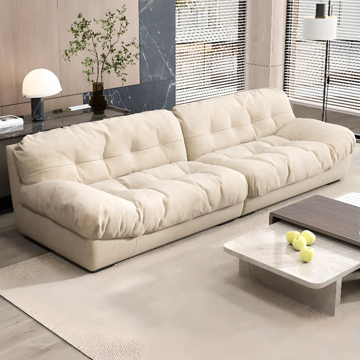 Abrasive Cloth Tufted Back Concealed Support Sofa Image - 11