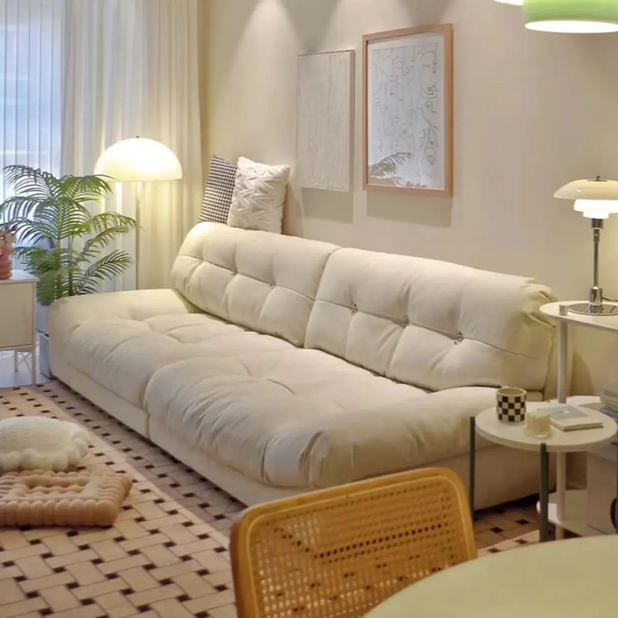 Abrasive Cloth Tufted Back Concealed Support Sofa Image - 2