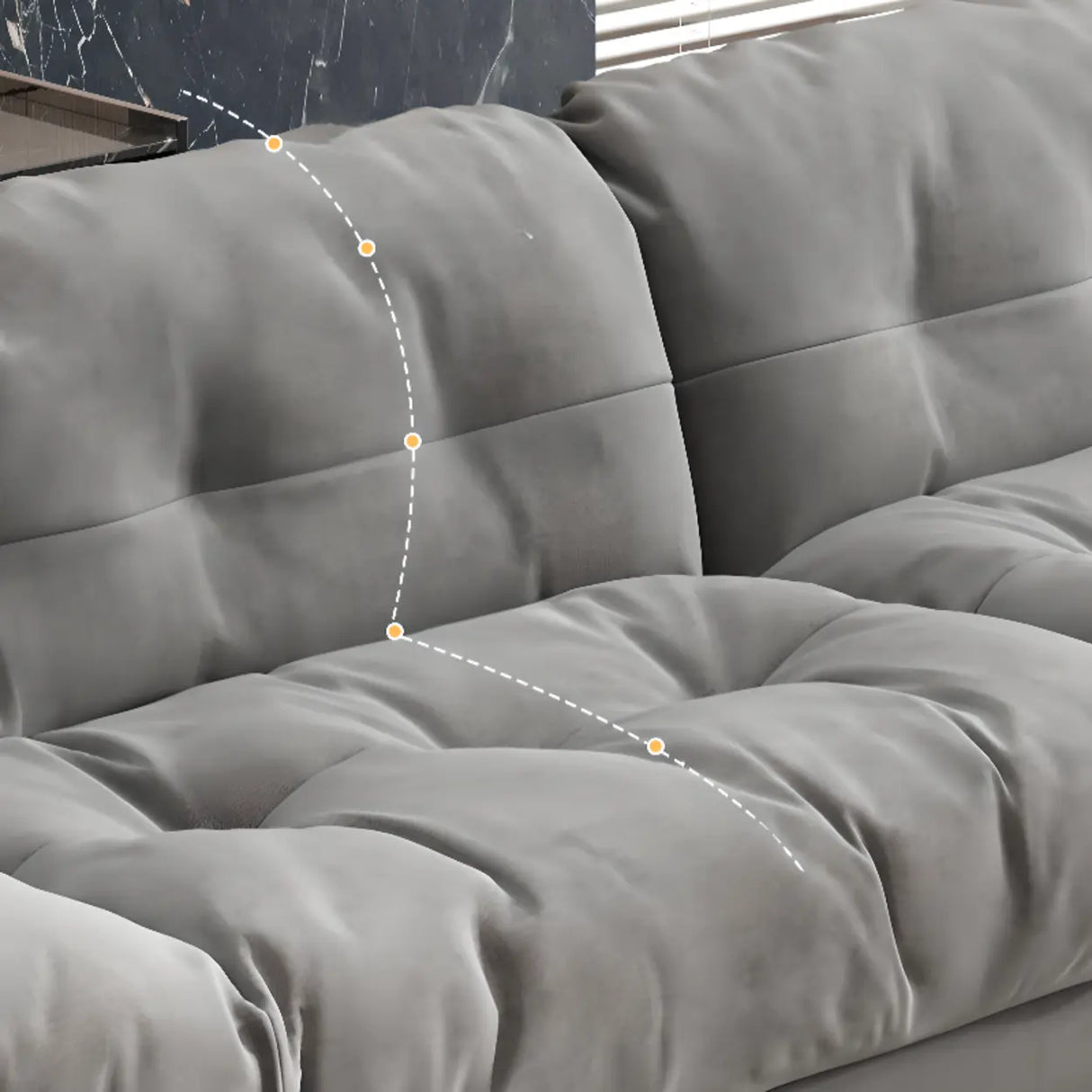 Abrasive Cloth Tufted Back Concealed Support Sofa Image - 8