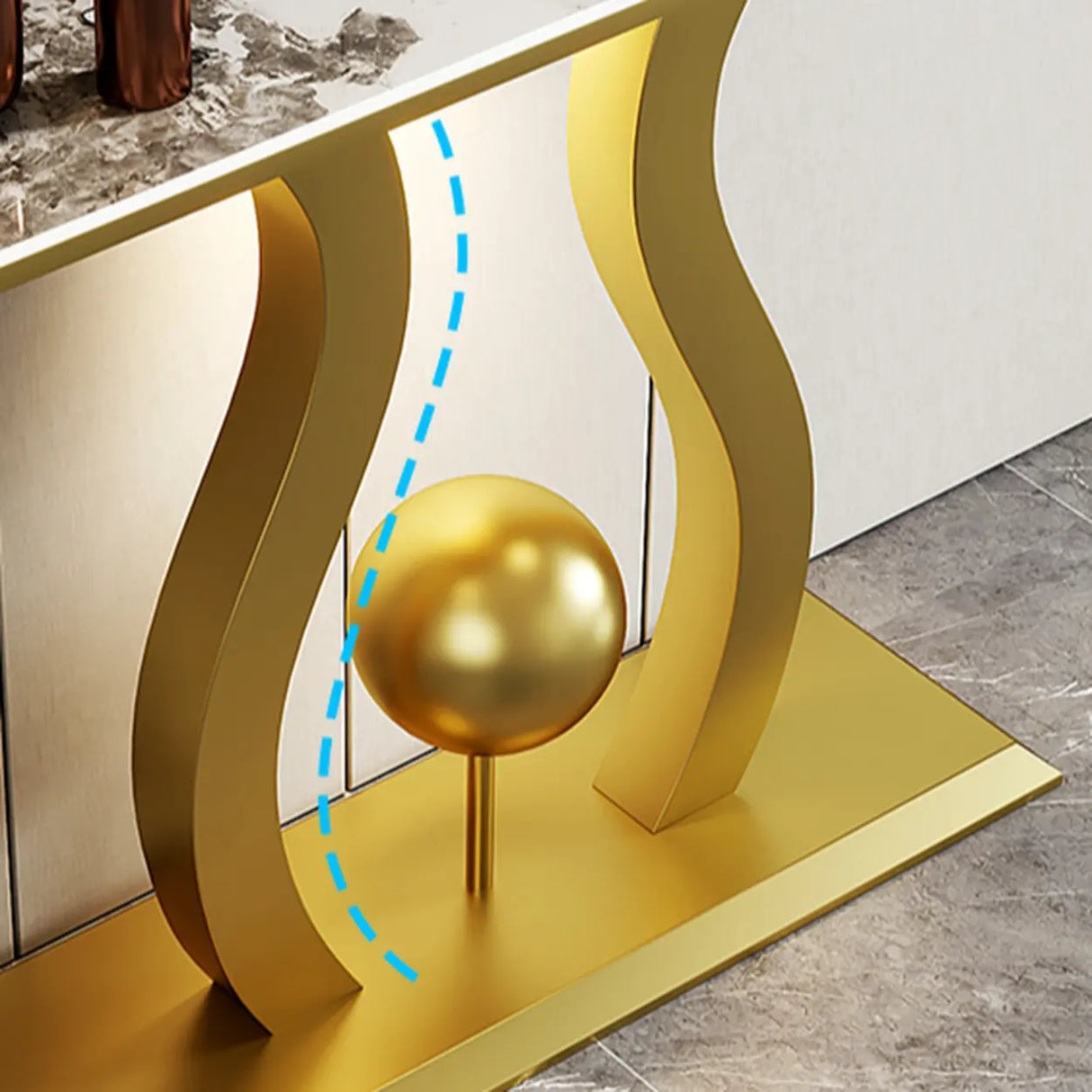 Abstract Base Black Curved Marble Top Console Table Image - 7