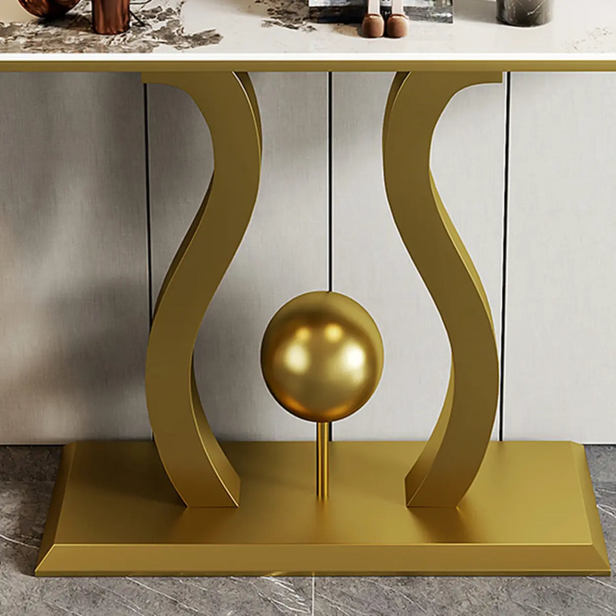 Abstract Base Black Curved Marble Top Console Table Image - 8