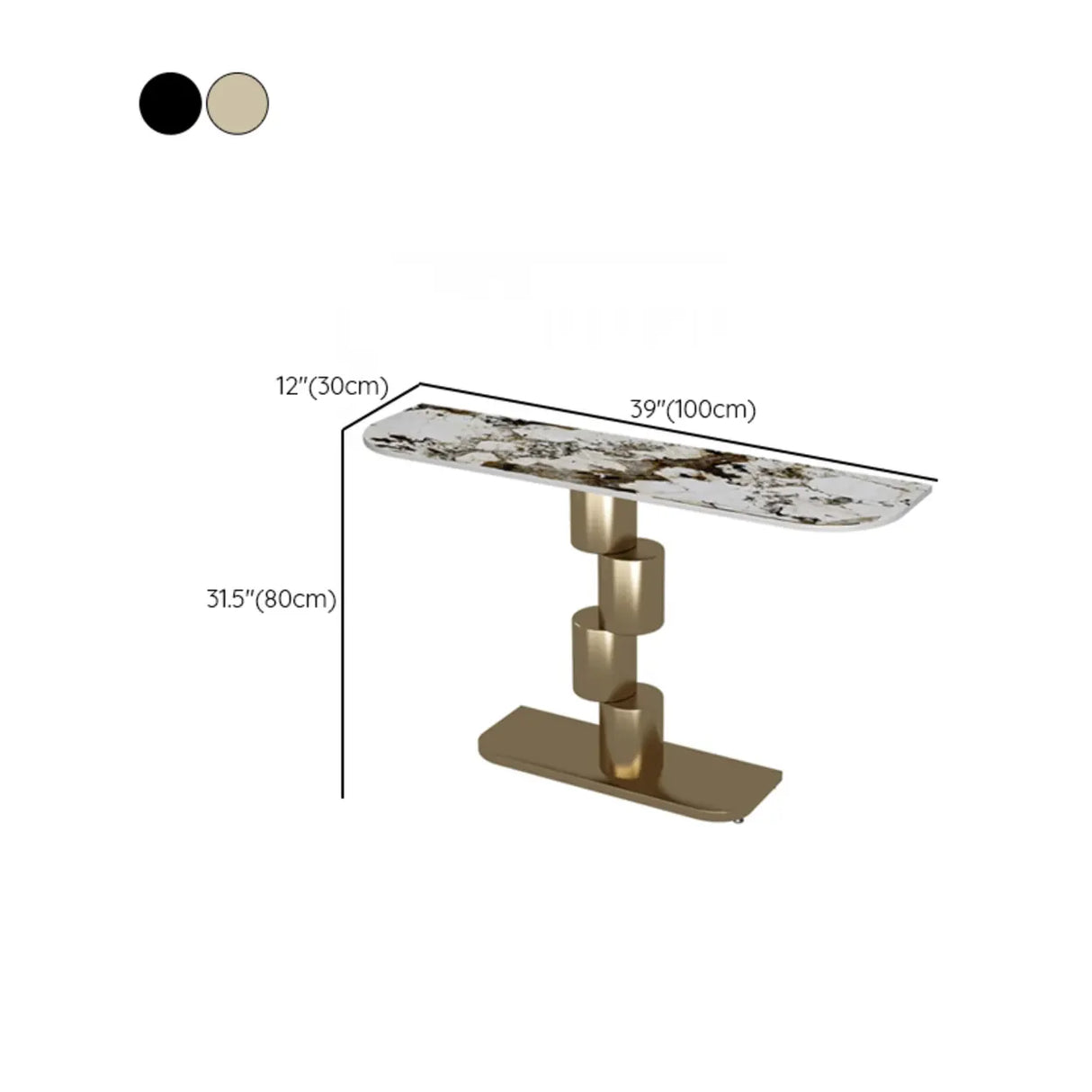 Abstract Base Half-circle Stone Top Black Console Table Image - 13