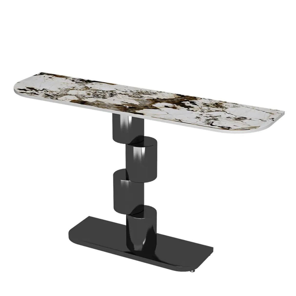 Abstract Base Half-circle Stone Top Black Console Table Image - 2