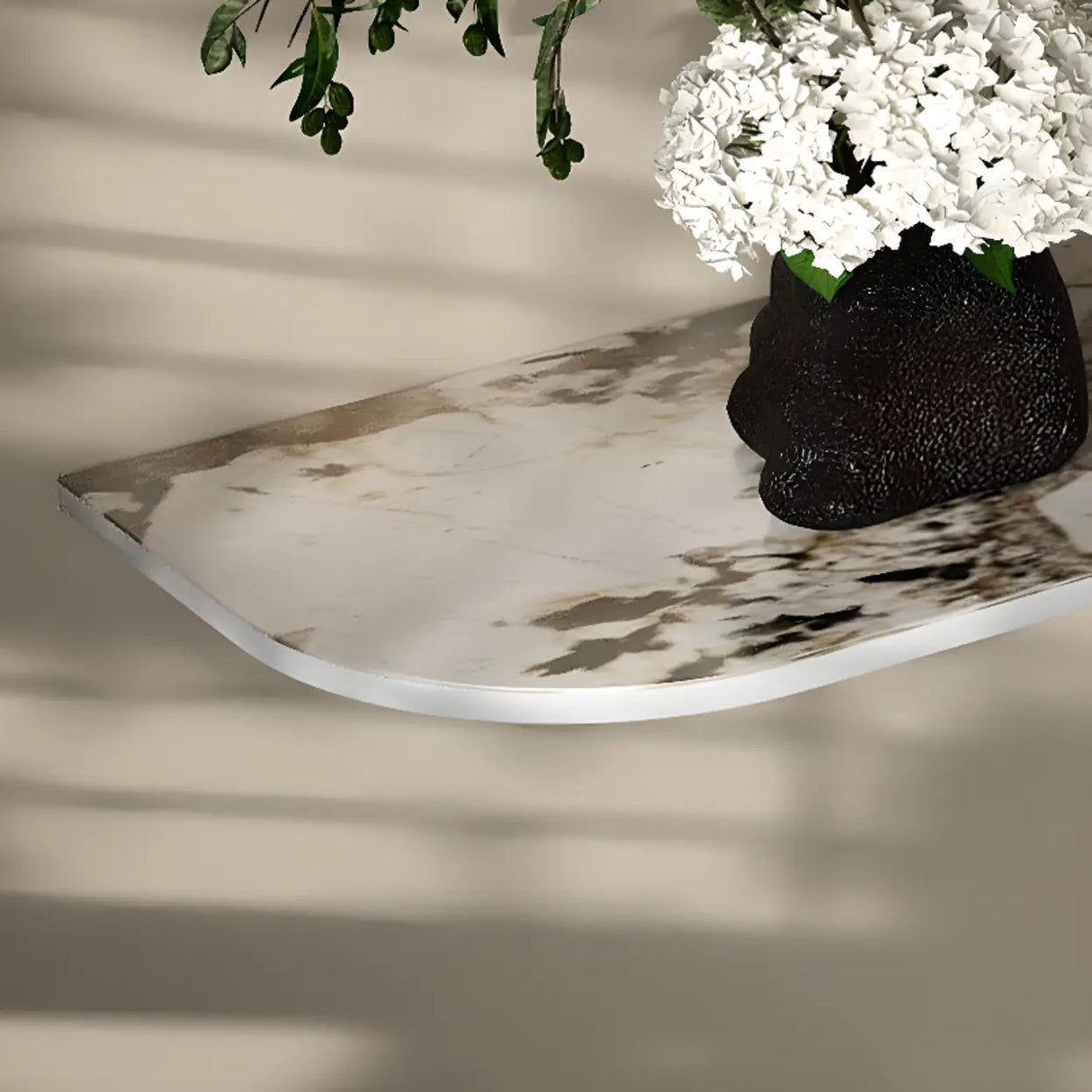 Abstract Base Half-circle Stone Top Black Console Table Image - 9