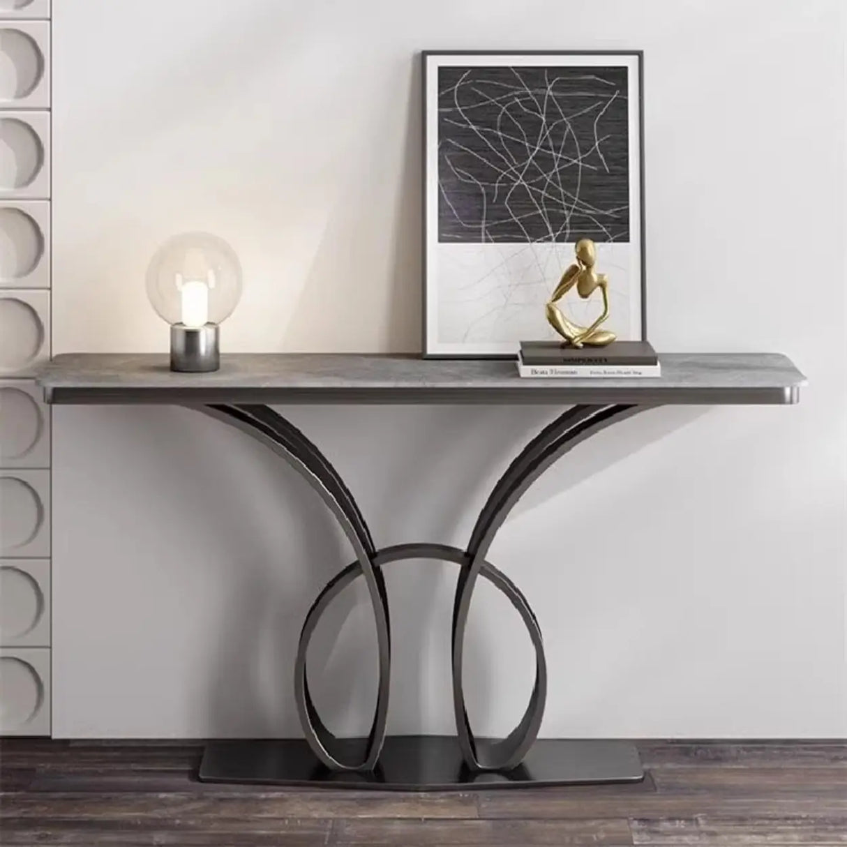 Abstract Base Metal Stone Gray Standard Console Table Image - 2