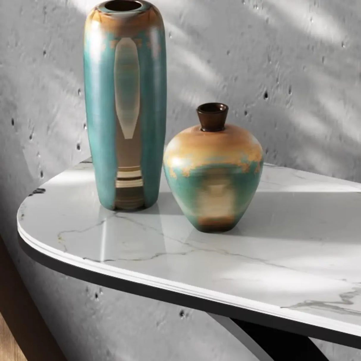 Abstract Base Metal Stone Gray Standard Console Table Image - 4