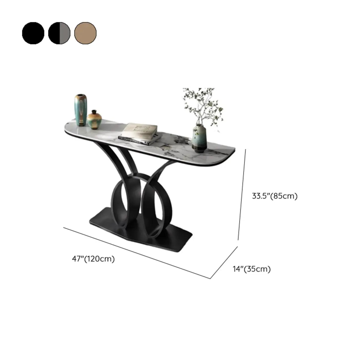Abstract Base Metal Stone Gray Standard Console Table Image - 9