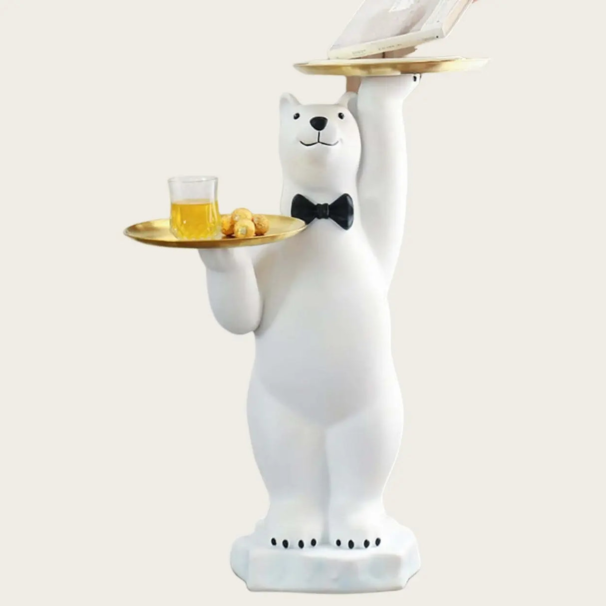 Abstract Bear Resin Gold Tray Top Decor White Side Table Image - 3