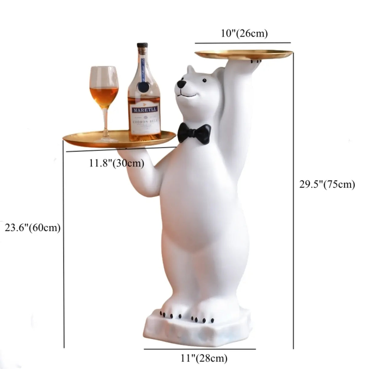 Abstract Bear Resin Gold Tray Top Decor White Side Table