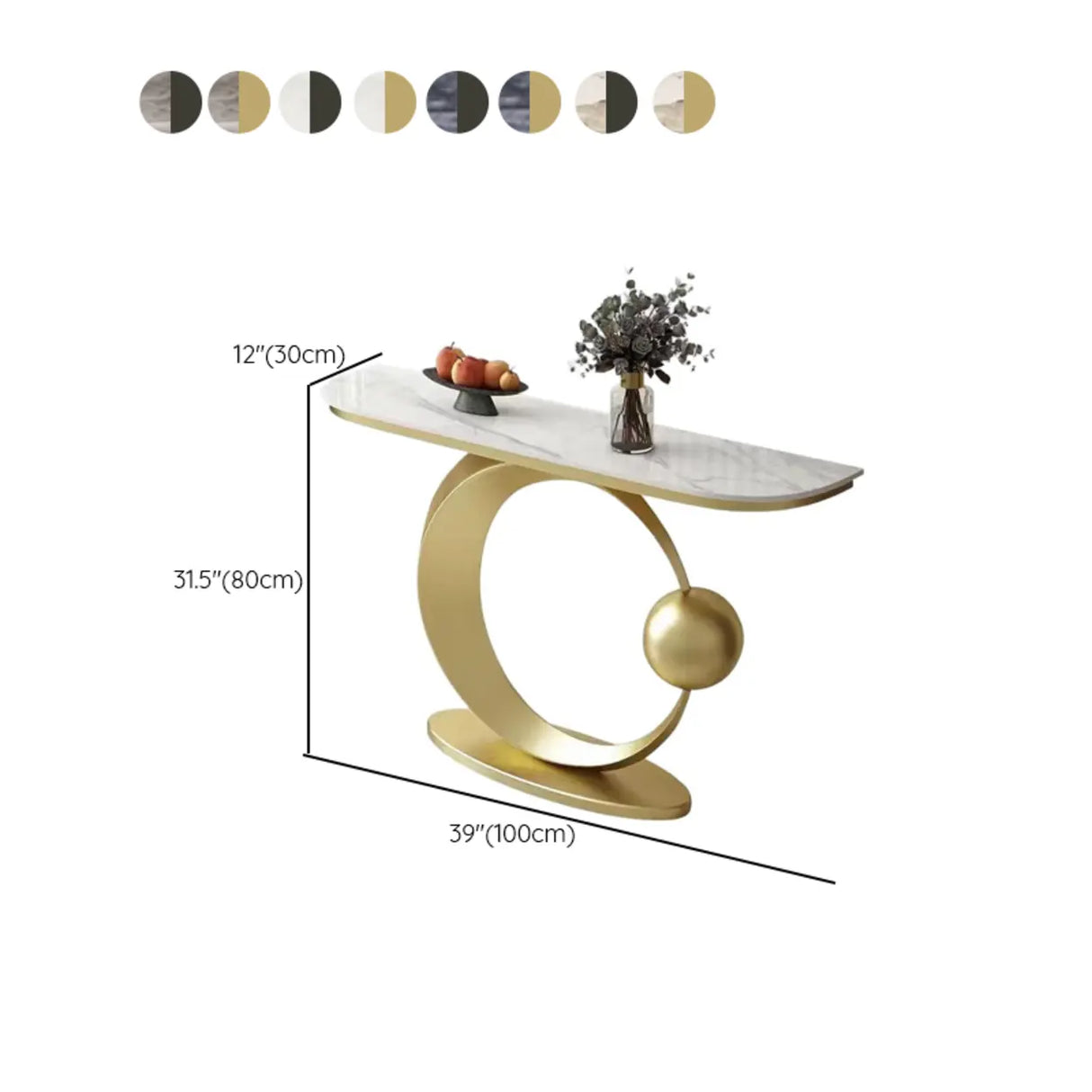 Abstract Circular Base Sintered Stone Gold Console Table Image - 14