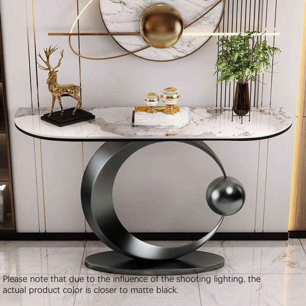 Abstract Circular Base Sintered Stone Gold Console Table Image - 11