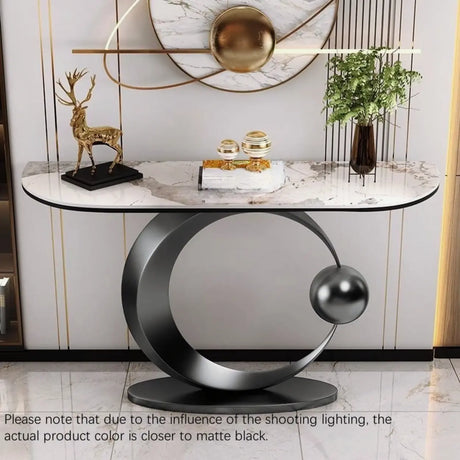 Abstract Circular Base Sintered Stone Gold Console Table Image - 11