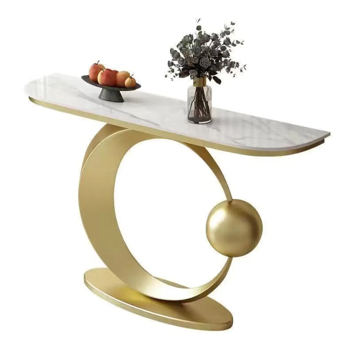 Abstract Circular Base Sintered Stone Gold Console Table Image - 2