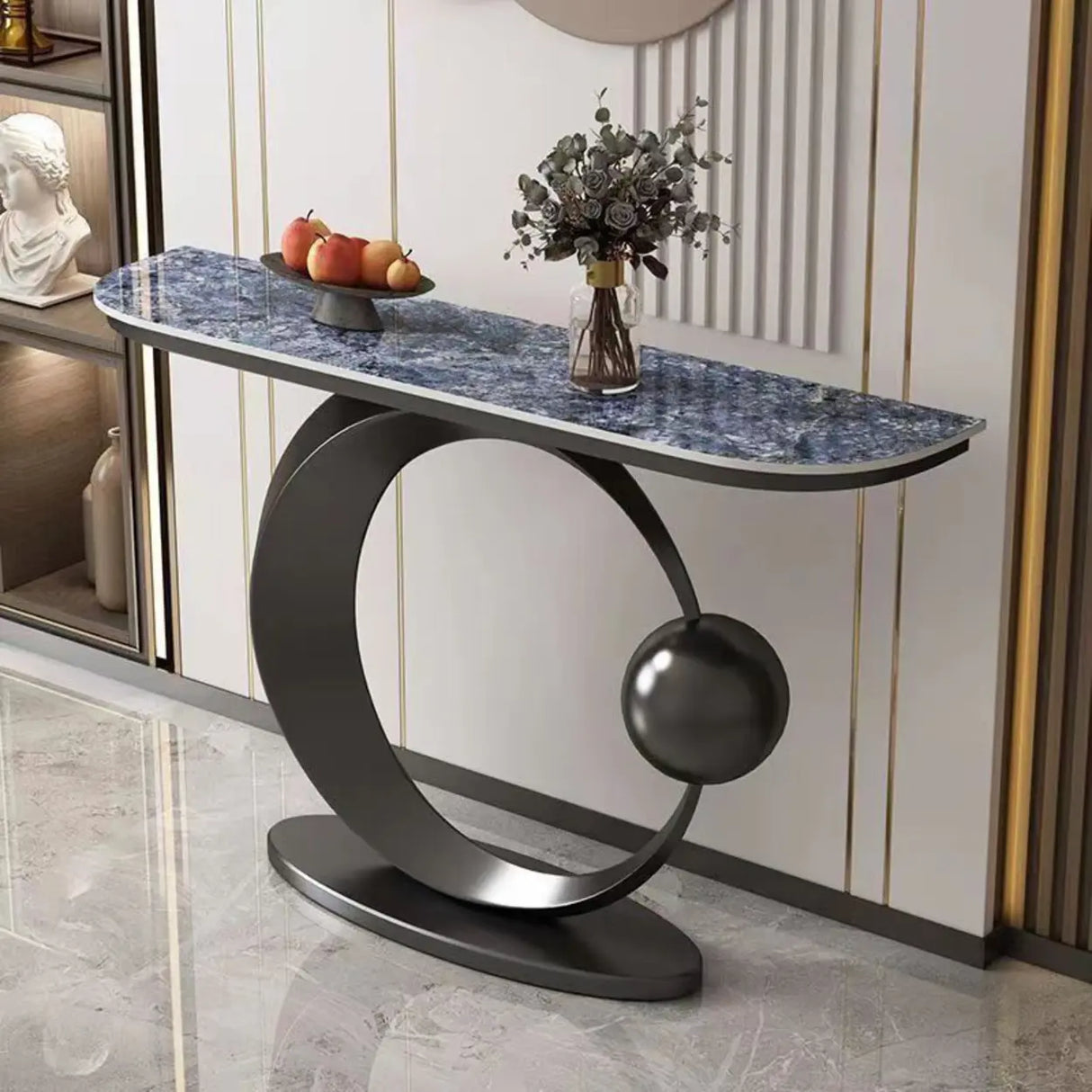 Abstract Circular Base Sintered Stone Gold Console Table Image - 12