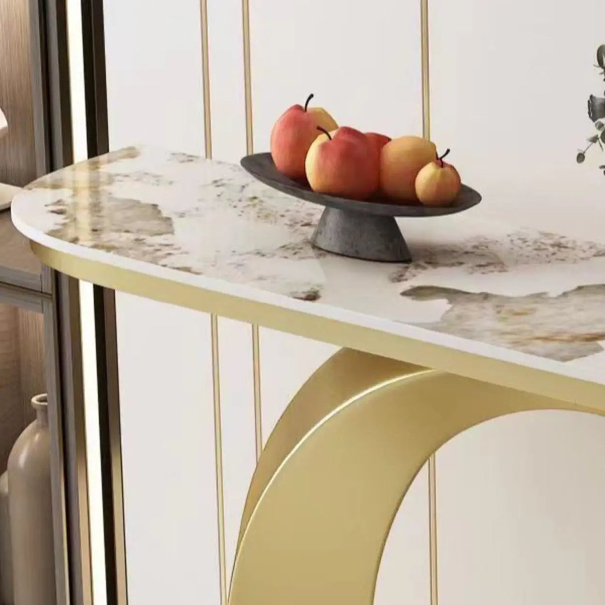 Abstract Circular Base Sintered Stone Gold Console Table Image - 4