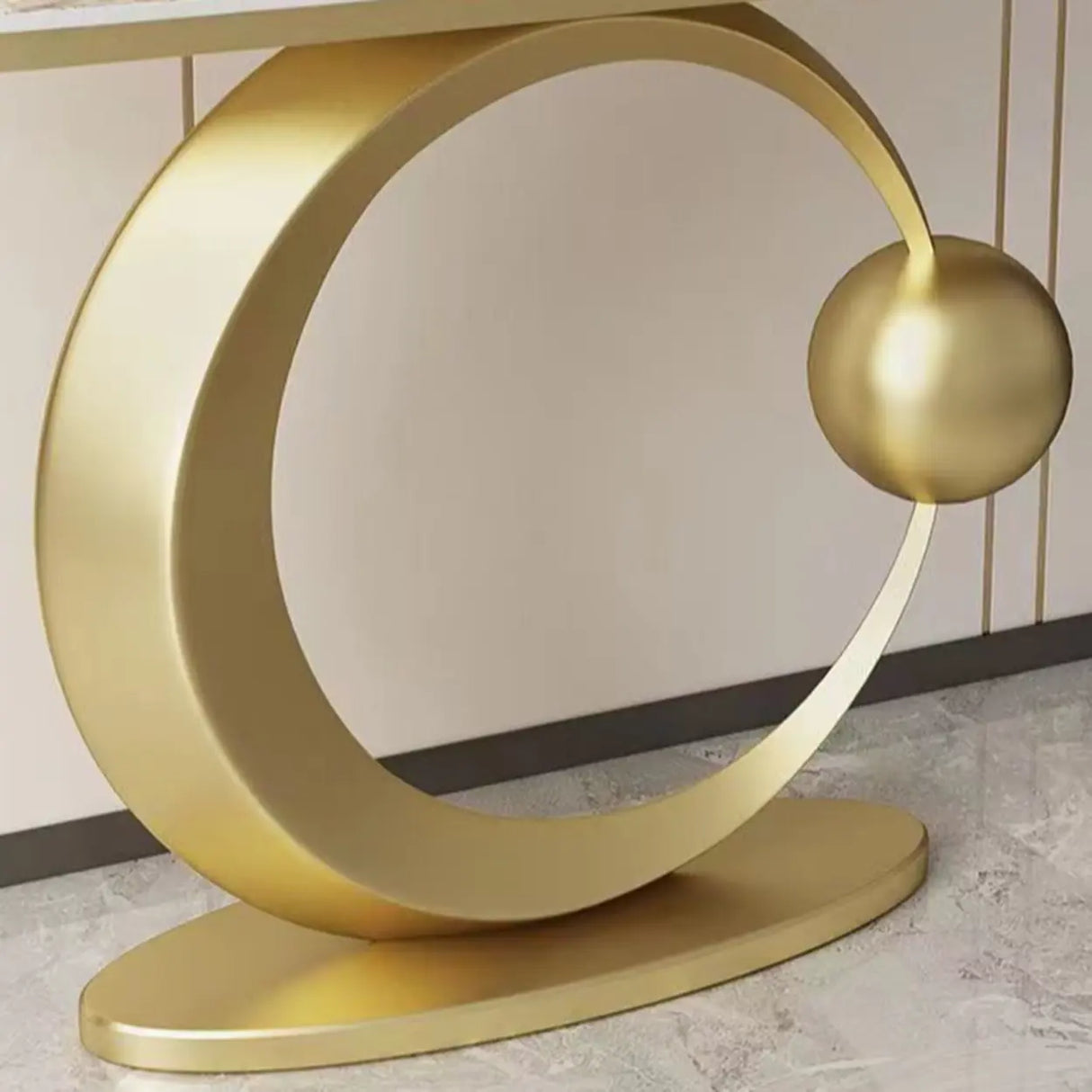 Abstract Circular Base Sintered Stone Gold Console Table Image - 6