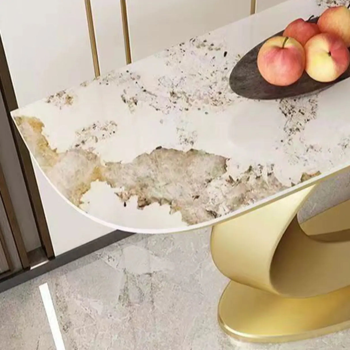 Abstract Circular Base Sintered Stone Gold Console Table Image - 8