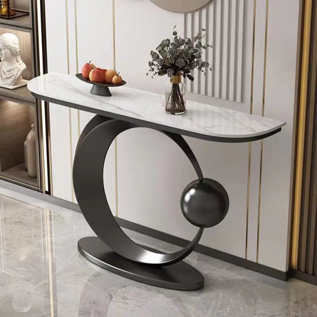 Abstract Circular Base Sintered Stone Gold Console Table Image - 9