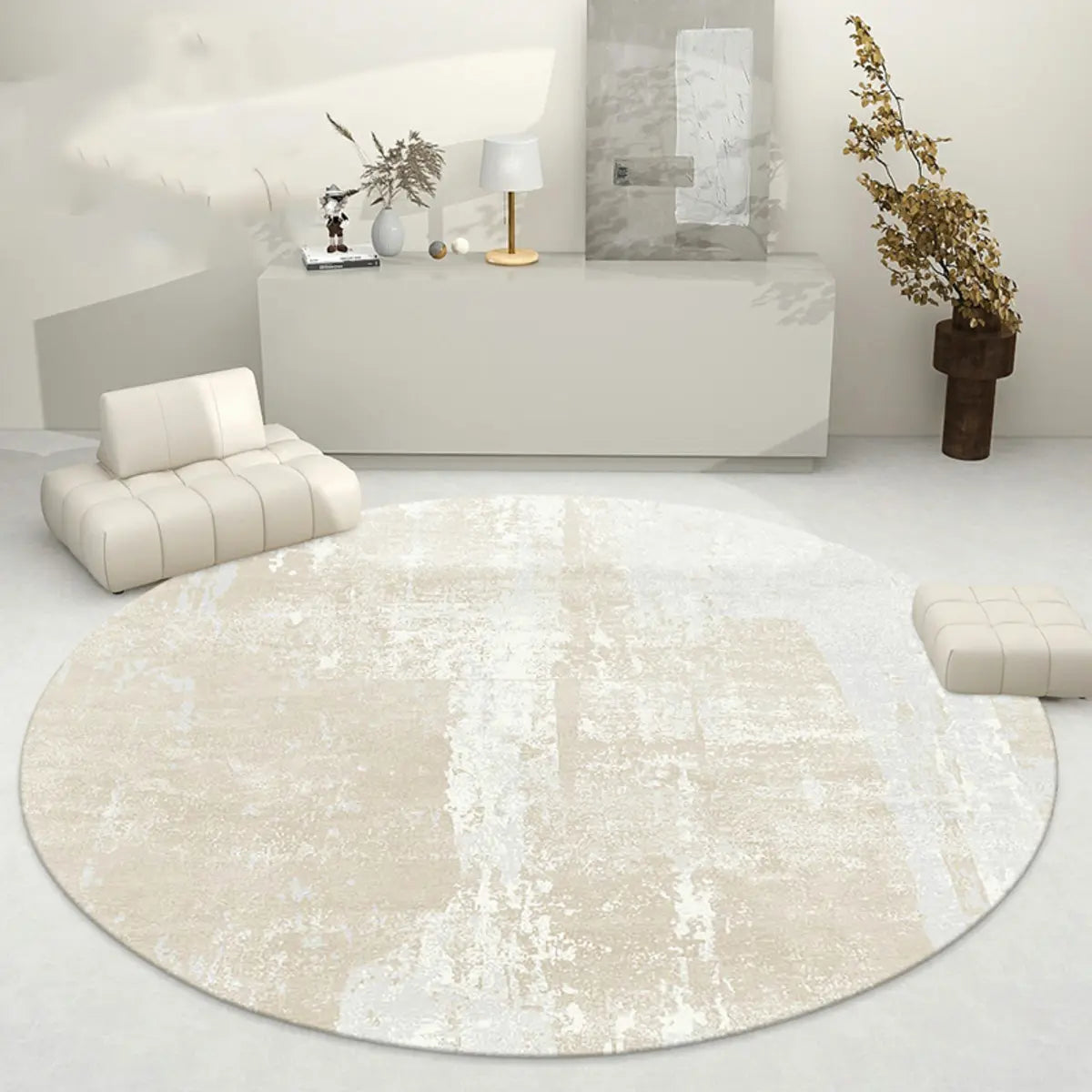 Abstract Modern Round Polyester Apricot Area Rug Image - 1
