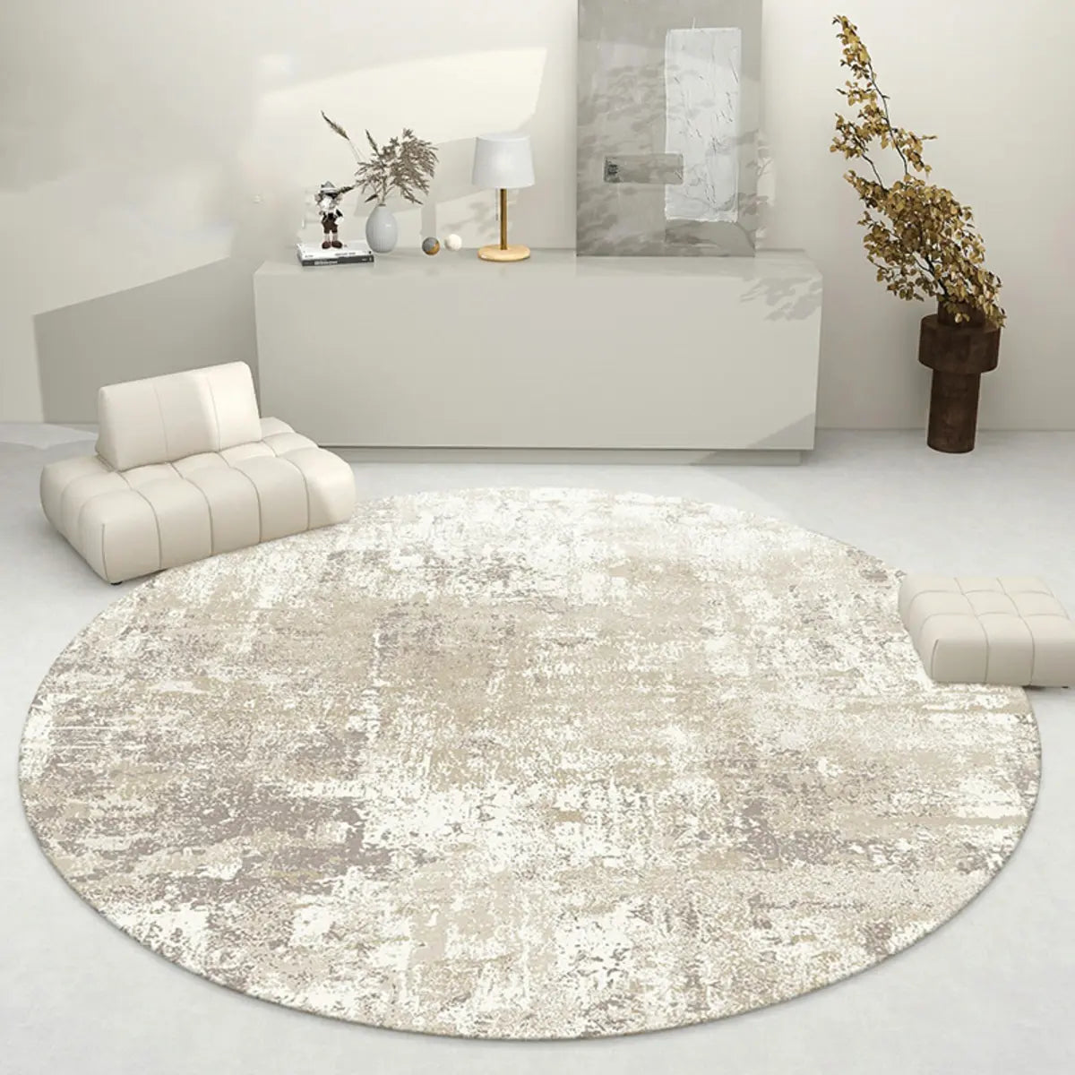 Abstract Modern Round Polyester Apricot Area Rug Image - 2