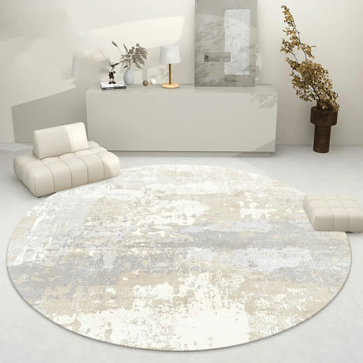 Abstract Modern Round Polyester Apricot Area Rug Image - 3