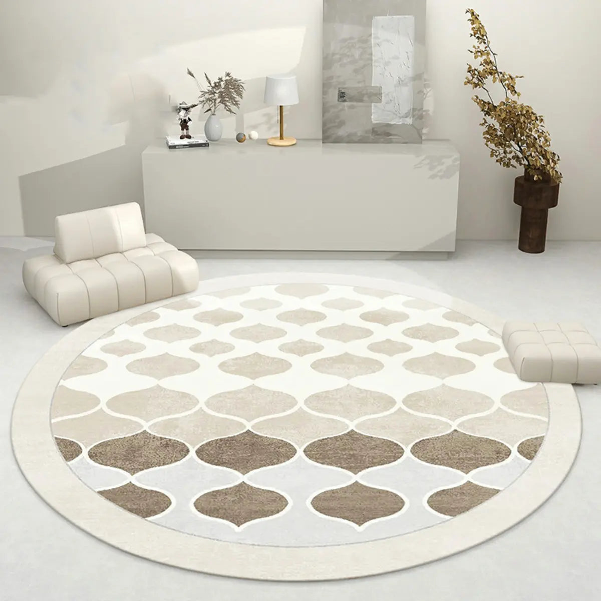 Abstract Modern Round Polyester Apricot Area Rug Image - 4