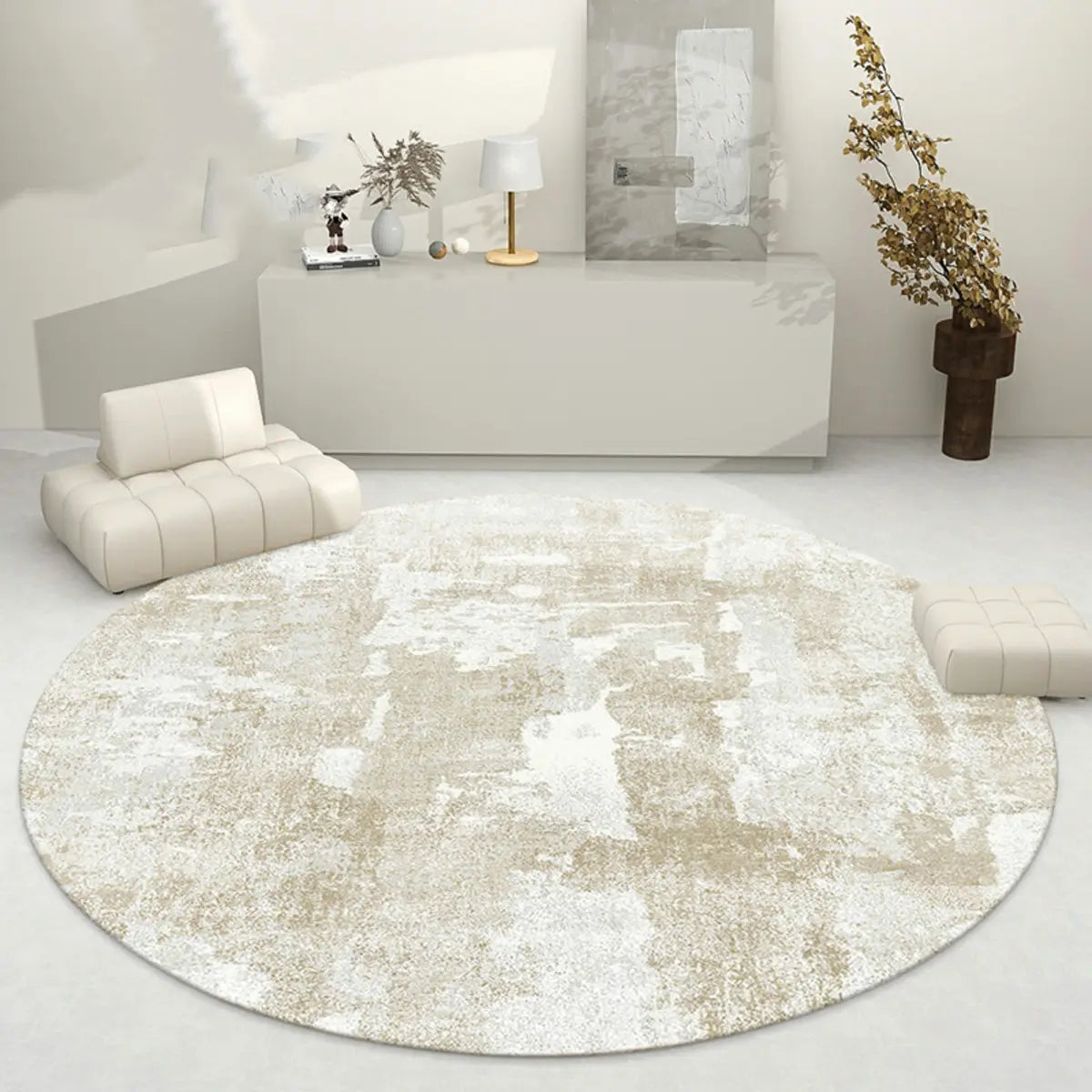 Abstract Modern Round Polyester Apricot Area Rug Image - 5