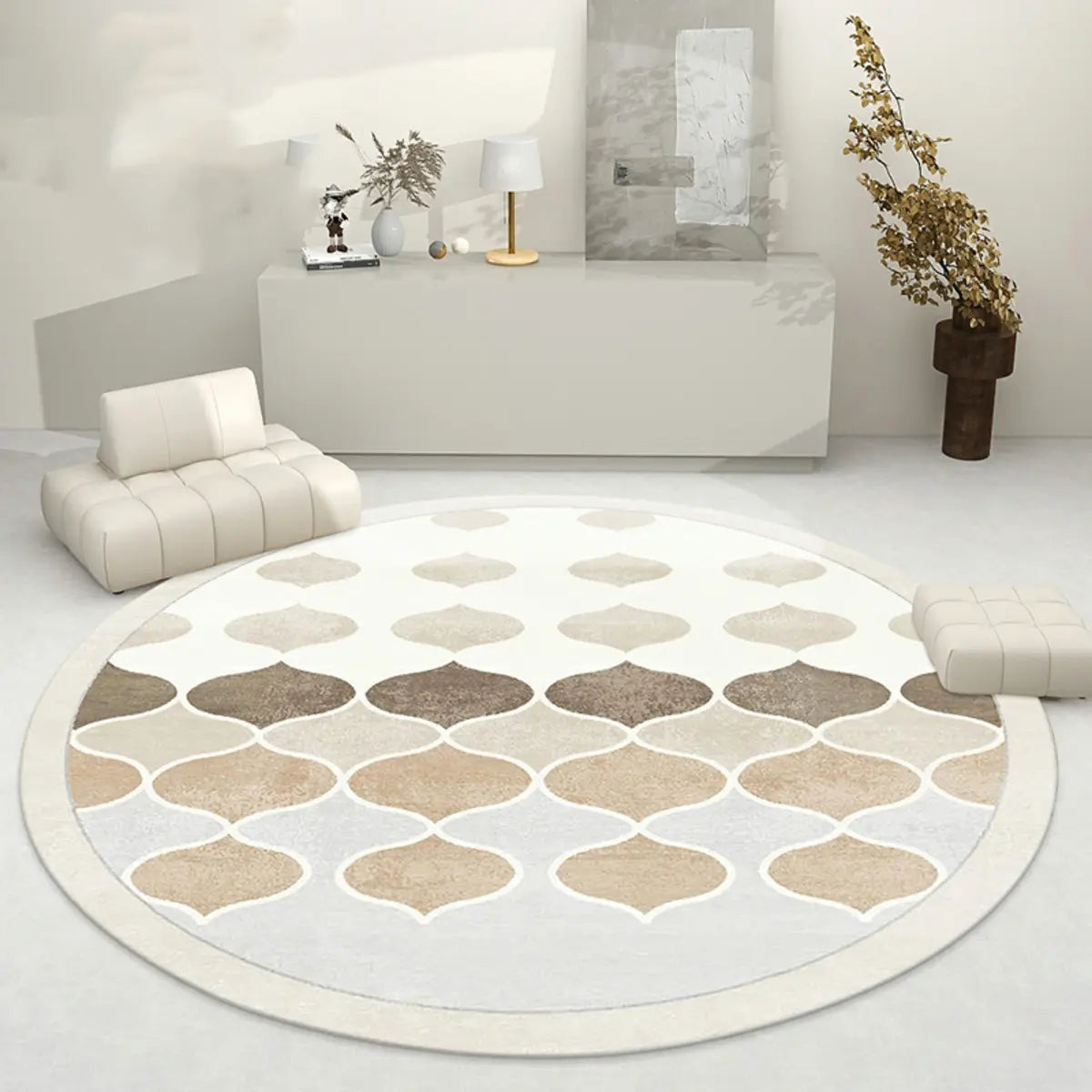 Abstract Modern Round Polyester Apricot Area Rug Image - 6