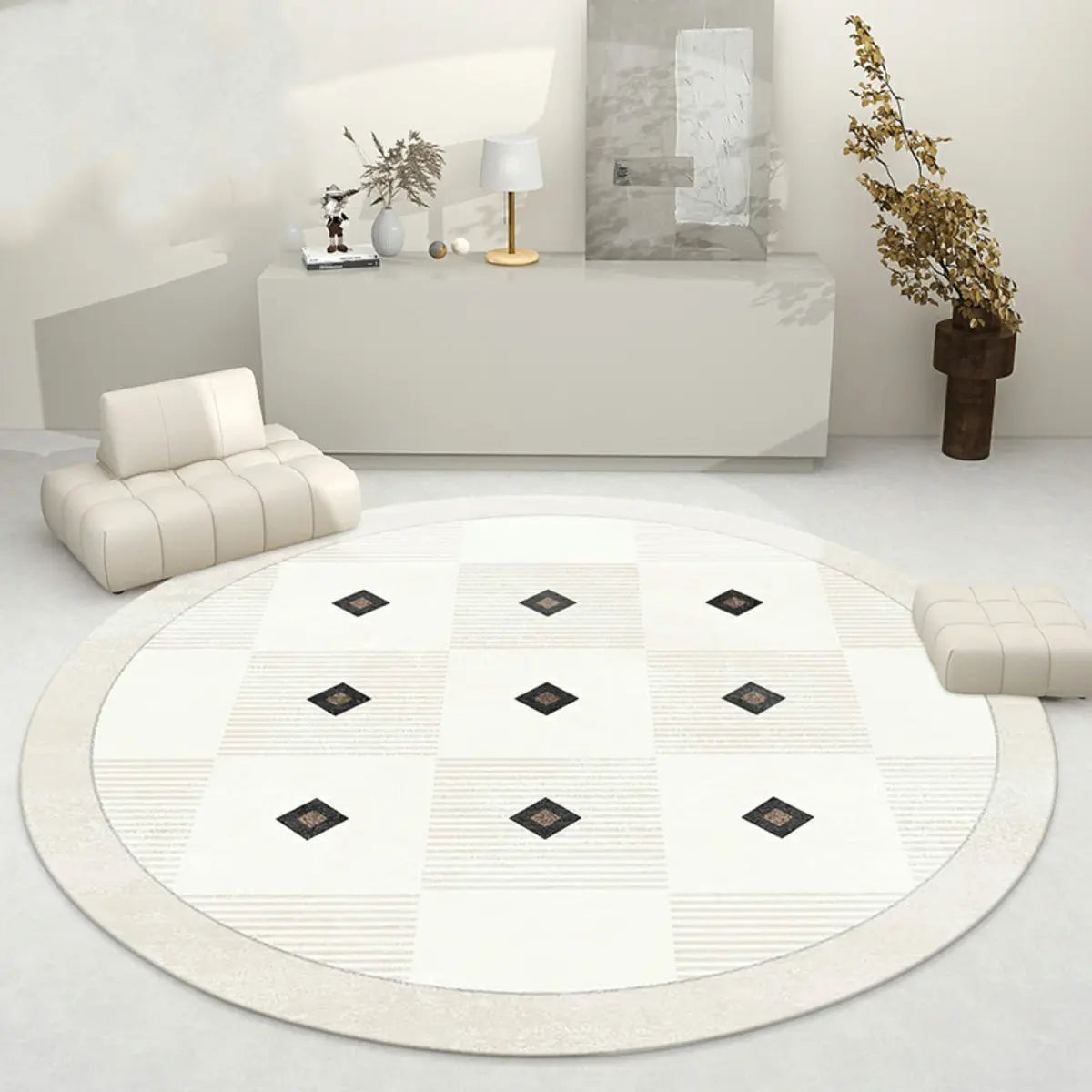 Abstract Modern Round Polyester Apricot Area Rug Image - 7