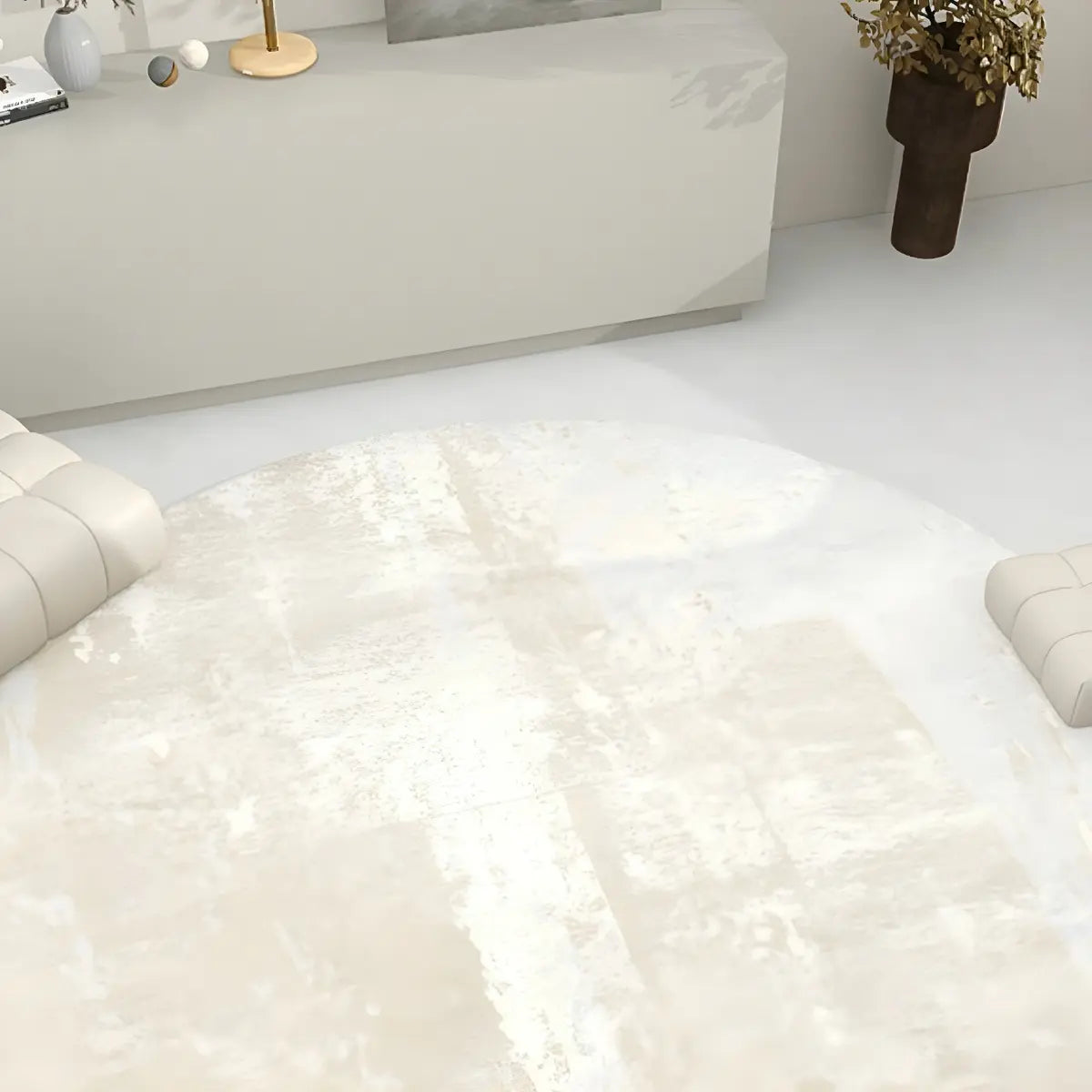 Abstract Modern Round Polyester Apricot Area Rug Image - 8