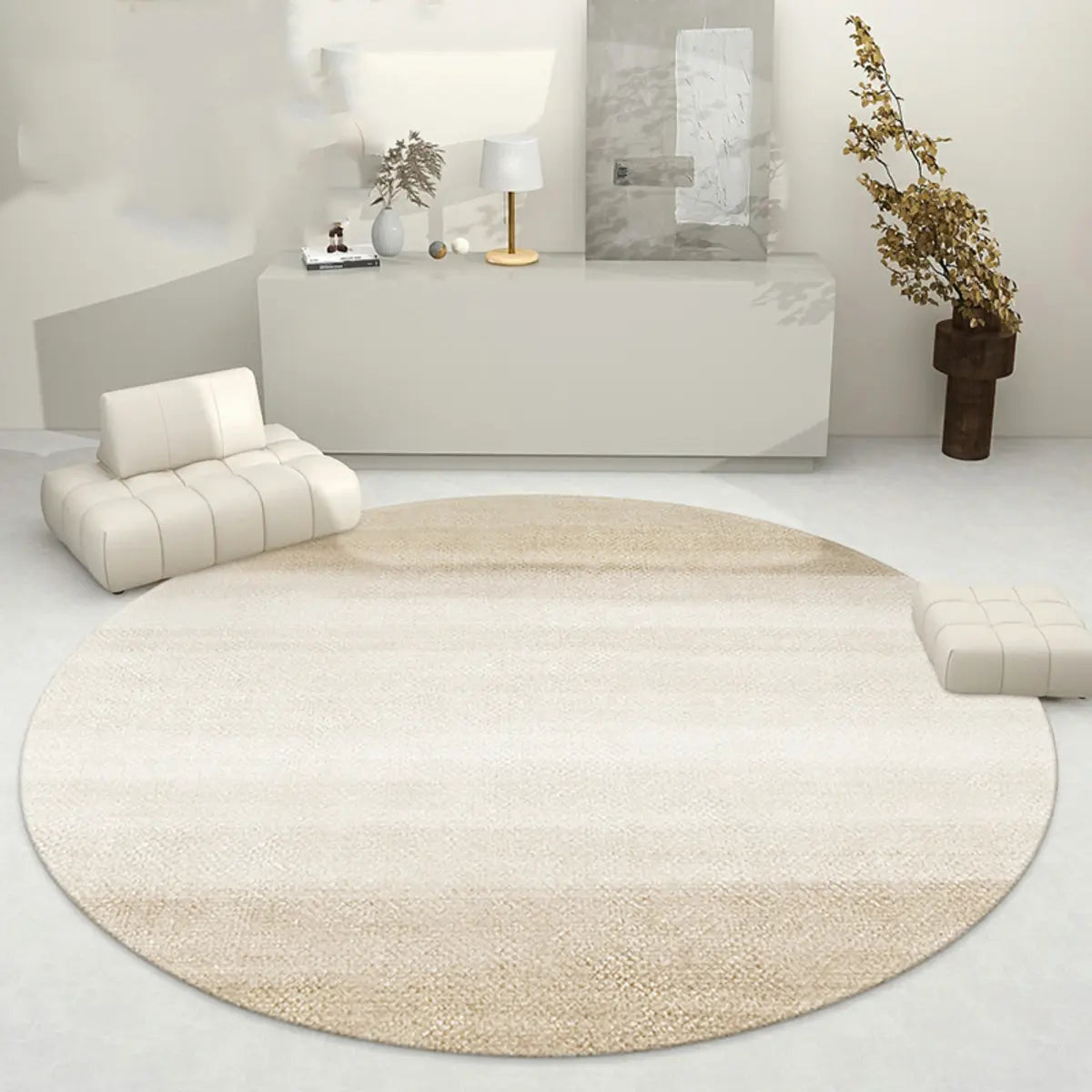 Abstract Modern Round Polyester Apricot Area Rug Image - 9