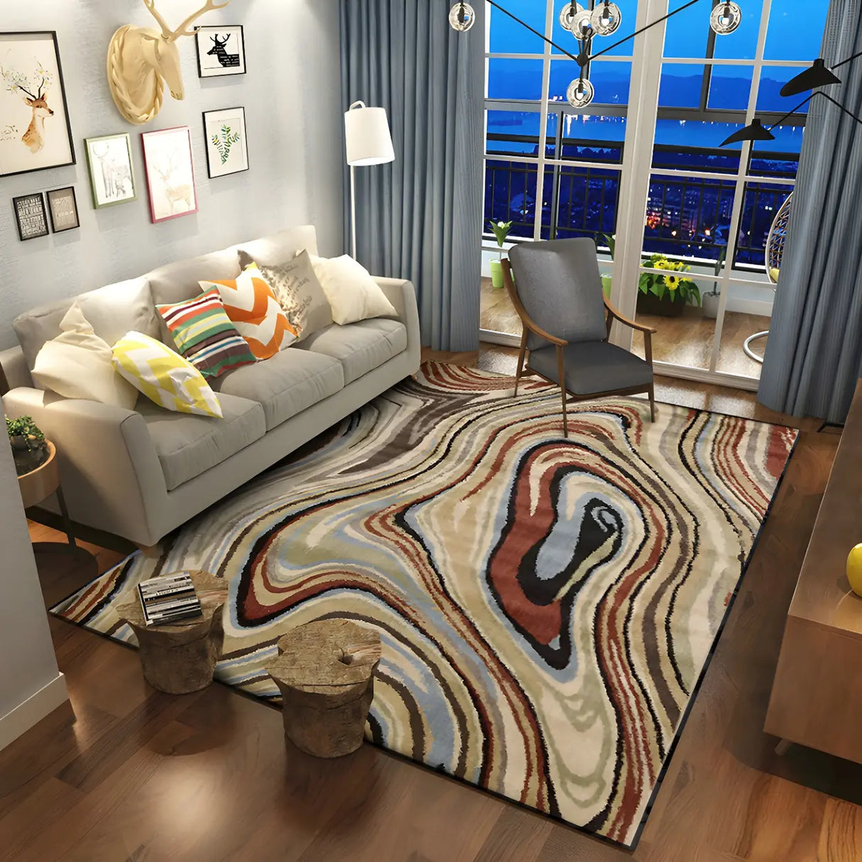 Abstract Pattern Polyester Rectangle Easy Care Area Rug Image - 11